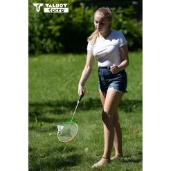 Talbot Torro Badminton Set 4-Attacker PLUS (4x Schläger, 3x Bälle, 1x Netz) -Badminton Verkäufe Talbot Torro 449406 4 AttackerPlus Set Verpackung206 1200x1200 1
