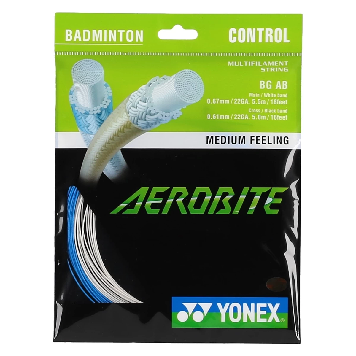Yonex Badmintonsaite Aerobite Hybrid 0.61/0.67 Weiss/blau 10m Set 3 Yonex Badmintonsaite Aerobite Hybrid 0.61/0.67 Weiss/blau 10m Set
