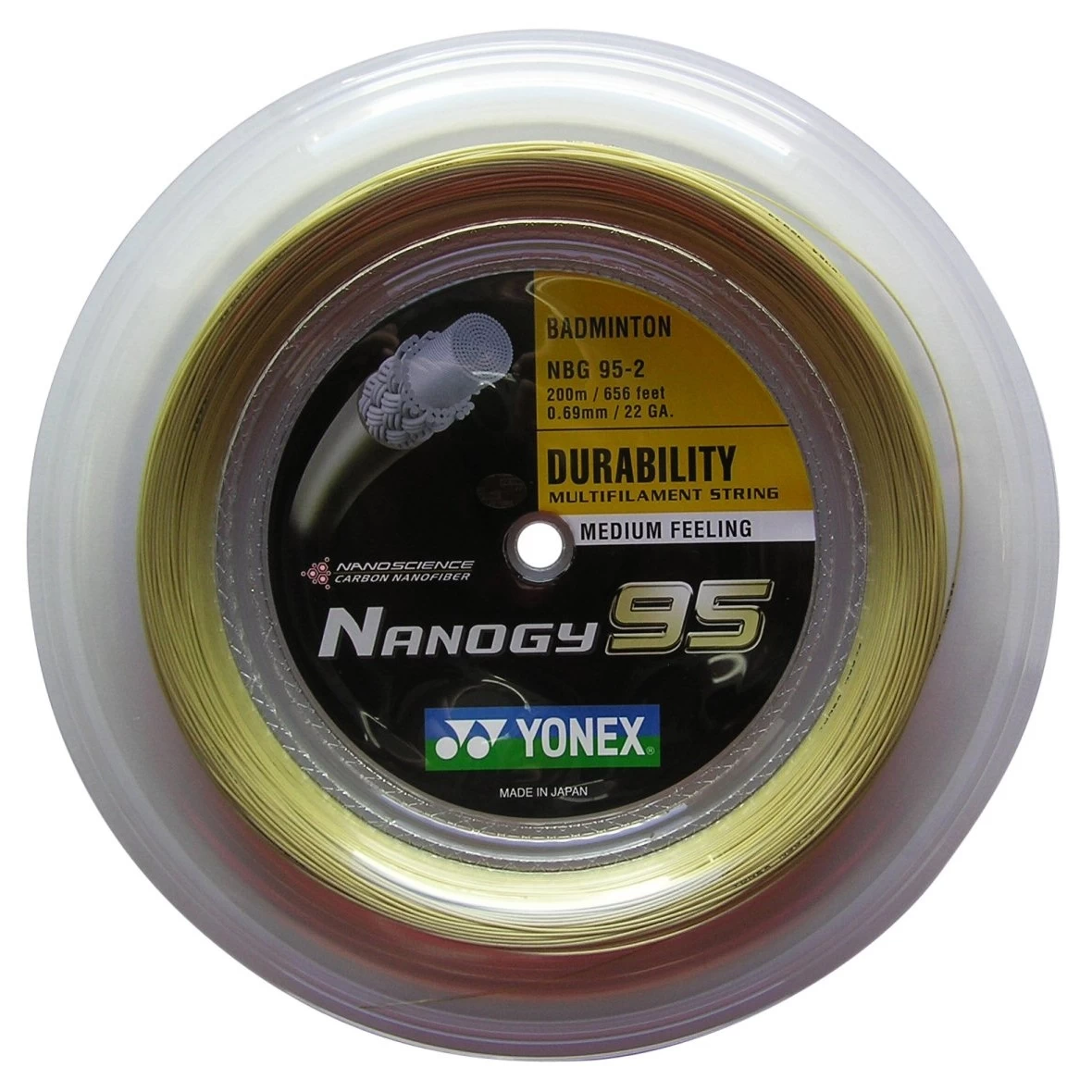 Yonex Badmintonsaite Nanogy 95 (Haltbarkeit+Power) Gold 200m Rolle 3 Yonex Badmintonsaite Nanogy 95 (Haltbarkeit+Power) Gold 200m Rolle